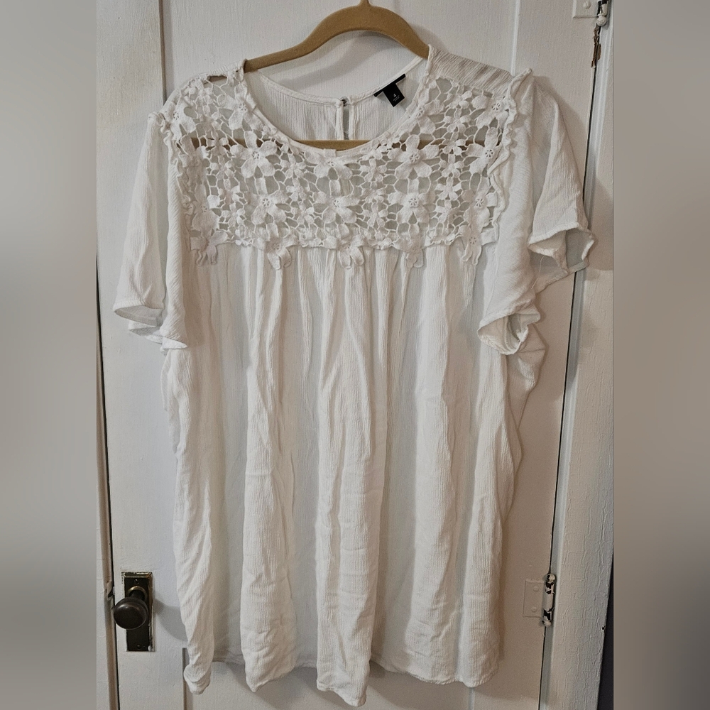 Torrid Ivory Crochet Accent Blouse